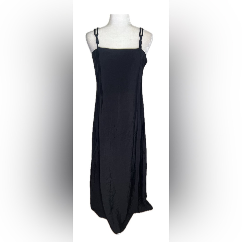 ANTONIO MELANI Black Isabella Satin Slip Square Neck Sleeveless Midi Dress 6 Six - Picture 3 of 10